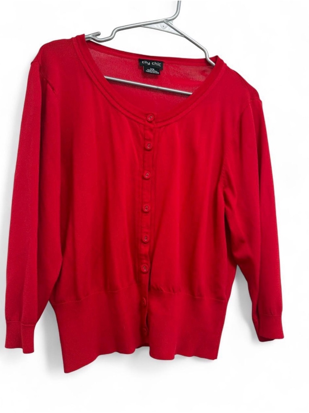 City Chic Bright Red Button-Front Cardigan